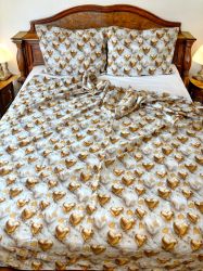 СПАЛЕН КОМПЛЕКТ  ЗЛАТНИ СЪРЦА 5Д, 100% памук/ 5Д, ранфорс, 5 части