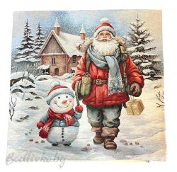 КАЛЪФКА за възглавничка, ДЯДО КОЛЕДА СЪС СНЕЖЕН ЧОВЕК, 45/45см.