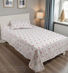 Коледно спално бельо ЗА ЕДИНИЧНО ЛЕГЛО, ЕЛЕНЧЕТА И ЧЕРВЕНИ ШАПКИ, 100% натурален памук (поплин), 3 части