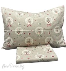 Коледно спално бельо "Елени в топки в бежово", за ЕДИНИЧНО ЛЕГЛО, 100% натурален памук (поплин), 3 части