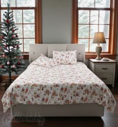 Коледен спален комплект "БУХАЛИ", 100% ПАМУК/РАНФОРС,  4 ЧАСТИ,