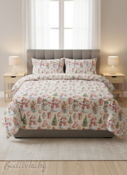 Коледен СПАЛЕН КОМПЛЕКТ СНЕЖНИ ЧОВЕЦИ, 100% памук/ 5Д, ранфорс, 4 части