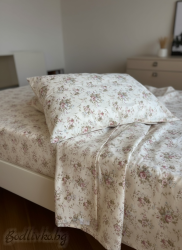 СПАЛЕН КОМПЛЕКТ НЕЖНИ РОЗИ В ЕКРЮ,  100% натурален памук (ПОПЛИН), 4 части