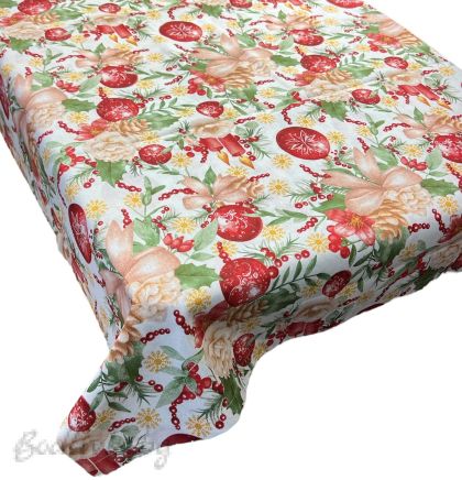 КОЛЕДНА ПОКРИВКА ЗА МАСА, ЦВЕТЯ С ТОПКИ