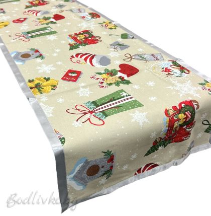 КОЛЕДЕН ТИШЛАЙФЕР ЗА МАСА, КОЛИЧКИ С ПОДАРЪЧЕТА, ХИДРОФОБИРАН ПЛАТ - 40/160СМ.