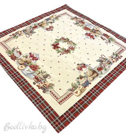 КАРЕ ЖАКАРД КОЛЕДНО ВЕНЧЕ СЪС СЛАДКИ 100/100СМ. 