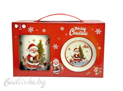 КОЛЕДЕН КОМПЛЕКТ ОТ 3 ЧАСТИ, ЧАШКА, ЧИНИЙКА И ЛЪЖИЧКА В ЛУКСОЗНА КУТИЯ 20/12 СМ.