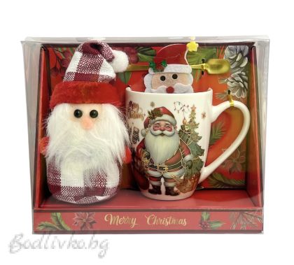 КОЛЕДНА ЧАША, ГОЛЯМА, С ИГРАЧКА, ЛЪЖИЧКА И ПОДАРЪК, 21/17СМ.