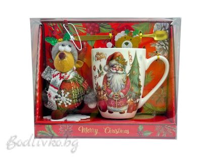 КОЛЕДНА ЧАША, ГОЛЯМА, С ИГРАЧКА, ЛЪЖИЧКА И ПОДАРЪК, 21/17СМ.
