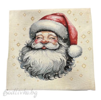 КАЛЪФКА за възглавничка, УСМИХНАТ ДЯДО КОЛЕДА, ЖАКАРД,  45/45см.