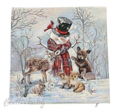 КАЛЪФКА за възглавничка, СНЕЖЕН ЧОВЕК С ЖИВОТИНКИ, ЖАКАРД,  45/45см.