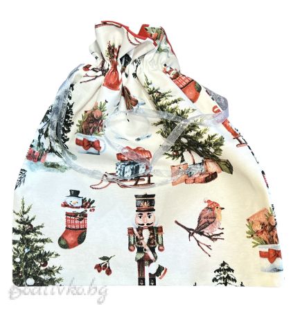 Коледна торбичка за подарък, handmade, с връзки за затваряне, 38х32 см.