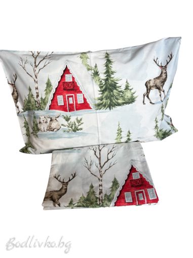 Коледен спален комплект за единично легло "ЗИМНА ПРИКАЗКА"- 100% памук (Ранфорс), 3 части 