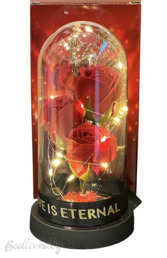 Светеща Роза в Стъкленица - Вечна Красота, 22см!