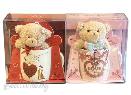 Подаръчна чаша с плюшено мече в кутийка