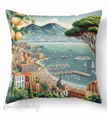 КАЛЪФКА за възглавничка, Пейзаж от морето с лимони, 45/45см.