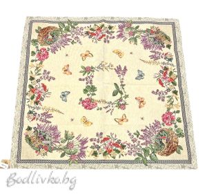 КАРЕ ЖАКАРД ЦВЕТЯ- БУКЕТ ОТ ЛАВАНДУЛИ, 100/100СМ.