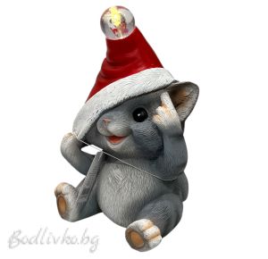 КОЛЕДНА ДЕКОРАЦИЯ - КОТЕ СЪС СВЕТЕЩА ШАПКА 17СМ.