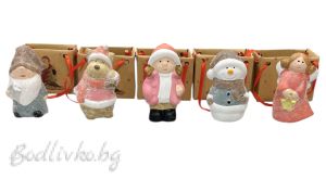МИНИ ПОРЦЕЛАНОВИ КОЛЕДНИ ИГРАЧКИ В ТОРБИЧКА 7СМ.