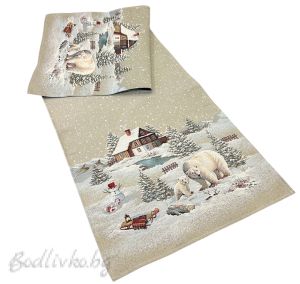 КОЛЕДЕН ЖАКАРДОВ ТИШЛАЙФЕР, БЕЛИ МЕЧКИ, 45/140 СМ.