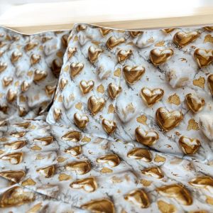 СПАЛЕН КОМПЛЕКТ  ЗЛАТНИ СЪРЦА 5Д, 100% памук/ 5Д, ранфорс, 5 части