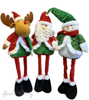 Текстилна КОЛЕДНА ИГРАЧКА ЕЛЕН, ДЯДО КОЛЕДА И СНЕЖЕН ЧОВЕК, с разтегателни крака до 90 см.