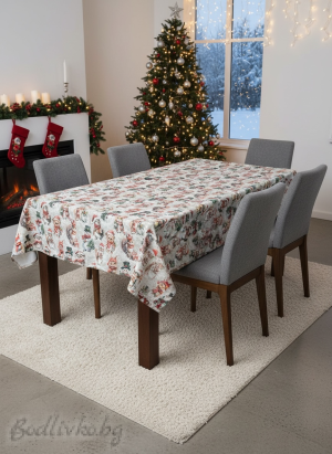 КОЛЕДНА ПОКРИВКА ЗА МАСА, Снежен човек с животинки