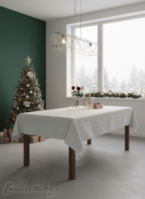 КОЛЕДНА ПОКРИВКА ЗА МАСА, БЕЛИ ЛЪСКАЩИ КВАДРАТИ, ПАНАМА