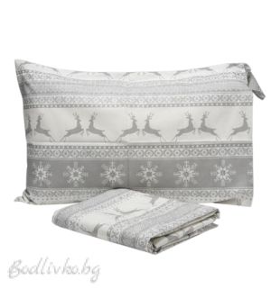 Коледно спално бельо "Еленчета в сиво и бяло", за ЕДИНИЧНО ЛЕГЛО, 100% натурален памук (поплин), 3 части