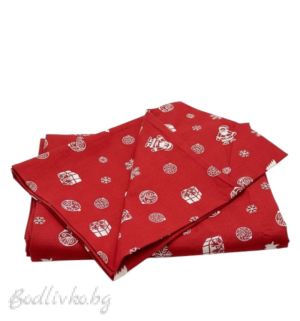 Коледно спално бельо "Червени топки", за ЕДИНИЧНО ЛЕГЛО, 100% натурален памук (поплин), 3 части