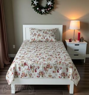 Коледен спален комплект за единично легло "БУХАЛЧЕТА"- 100% памук (Ранфорс), 3 части 