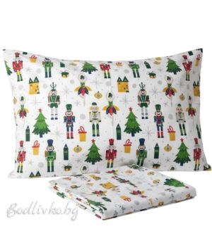 Коледен спален комплект за единично легло "ЛЕШНИКОТРОШАЧИ"- 100% памук (Ранфорс), 3 части 