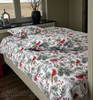 Коледен спален комплект за единично легло "КОЛЕДНА ПТИЧКА В ГОРАТА"- 100% памук (Ранфорс), 3 части 