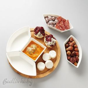 Kомплект за сервиране - 5 купички (сосиери), образуващи кръг, върху дървена табла, Danny Home