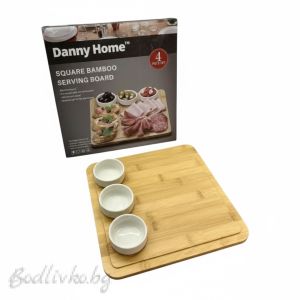 Kомплект за сервиране - 3 купички (сосиери) върху дървена табла, Danny Home