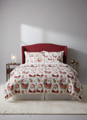 Коледен комплект ЗА ЕДИНИЧНО ЛЕГЛО Дядо Коледа– 100% натурален памук (5Д Ранфорс), 3 части 