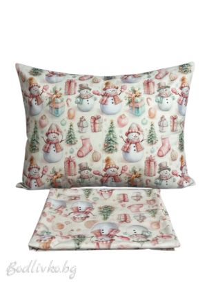 Коледен комплект ЗА ЕДИНИЧНО ЛЕГЛО СНЕЖКО 100% натурален памук (5Д Ранфорс), 3 части 