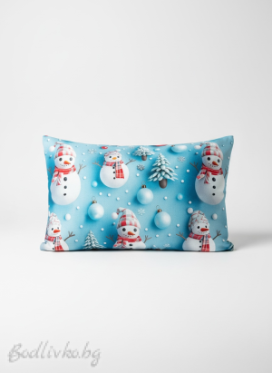 КОЛЕДНА КАЛЪФКА СНЕЖНИ ЧОВЕЦИ В СИНЬО -  50/70СМ., 100% ПАМУК/РАНФОРС 5Д