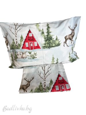 Коледен спален комплект за единично легло "ЗИМНА ПРИКАЗКА"- 100% памук (Ранфорс), 3 части 