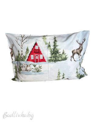 Коледен спален комплект за единично легло "ЗИМНА ПРИКАЗКА"- 100% памук (Ранфорс), 3 части 