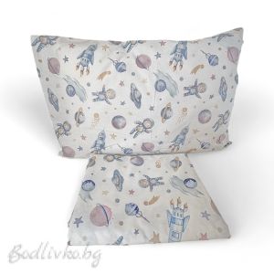 КОМПЛЕКТ ЗА ЕДИНИЧНО ЛЕГЛО КОСМОС , 100% натурален памук (ПОПЛИН), 3 части