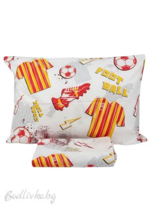 КОМПЛЕКТ ЗА ЕДИНИЧНО ЛЕГЛО ФУТБОЛ , 100% натурален памук (ПОПЛИН), 3 части