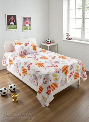 КОМПЛЕКТ ЗА ЕДИНИЧНО ЛЕГЛО ФУТБОЛ , 100% натурален памук (ПОПЛИН), 3 части