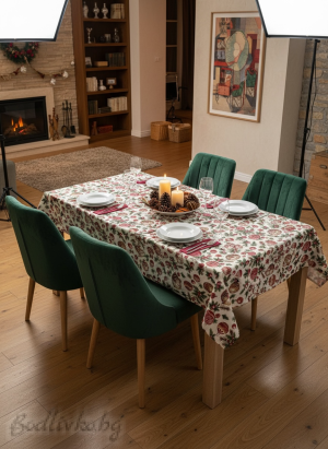 ПОКРИВКА ЗА МАСА ЖАКАРД ЧЕРВЕНИ ТОПКИ, НАЛИЧНА В няколко  РАЗМЕРА 