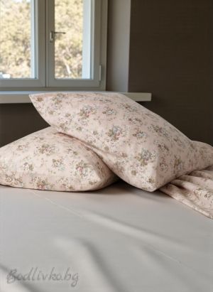 СПАЛЕН КОМПЛЕКТ НЕЖНИ РОЗИ В РОЗОВО,  100% натурален памук (ПОПЛИН), 4 части