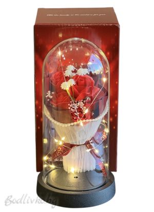 Светещ букет от рози в стъкленица - Вечна красота, 22 см