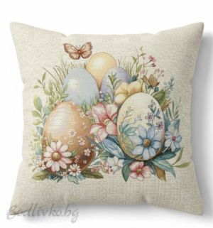 КАЛЪФКА за възглавничка, Яйца и пеперудка, 45/45см.