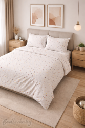 КОМПЛЕКТ ЗА СПАЛНЯ, Малки цветни сърца– 100% натурален памук (Ранфорс), 4 части 