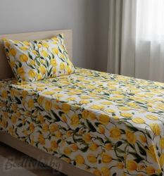 Спален комплект за единично легло, Лалета в жълто, 100% памук/ 5Д, ранфорс, 3 части