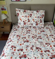 КОМПЛЕКТ ЗА ЕДИНИЧНО ЛЕГЛО Пожарни , 100% натурален памук (ПОПЛИН), 3 части